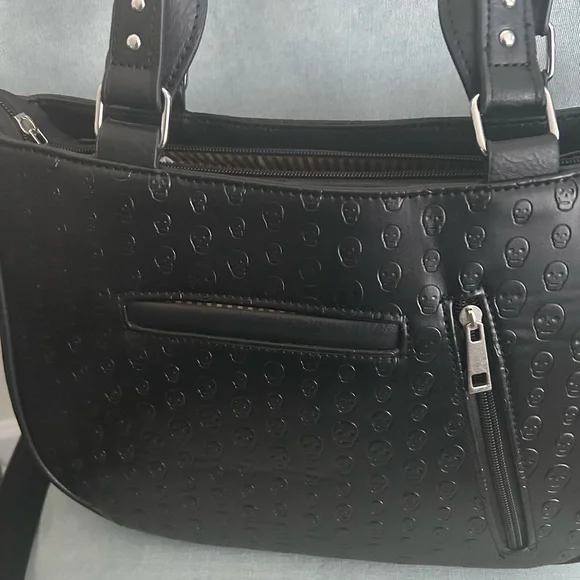 Black Skull and Rose Embroidered Handbag with gun carry pouch